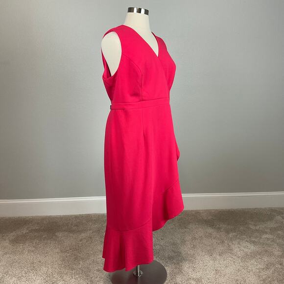 XSCAPE Colorful High Low Midi Sheath Ruffled V-Neck Cocktail Dress Red Size 20W - Picture 2 of 11